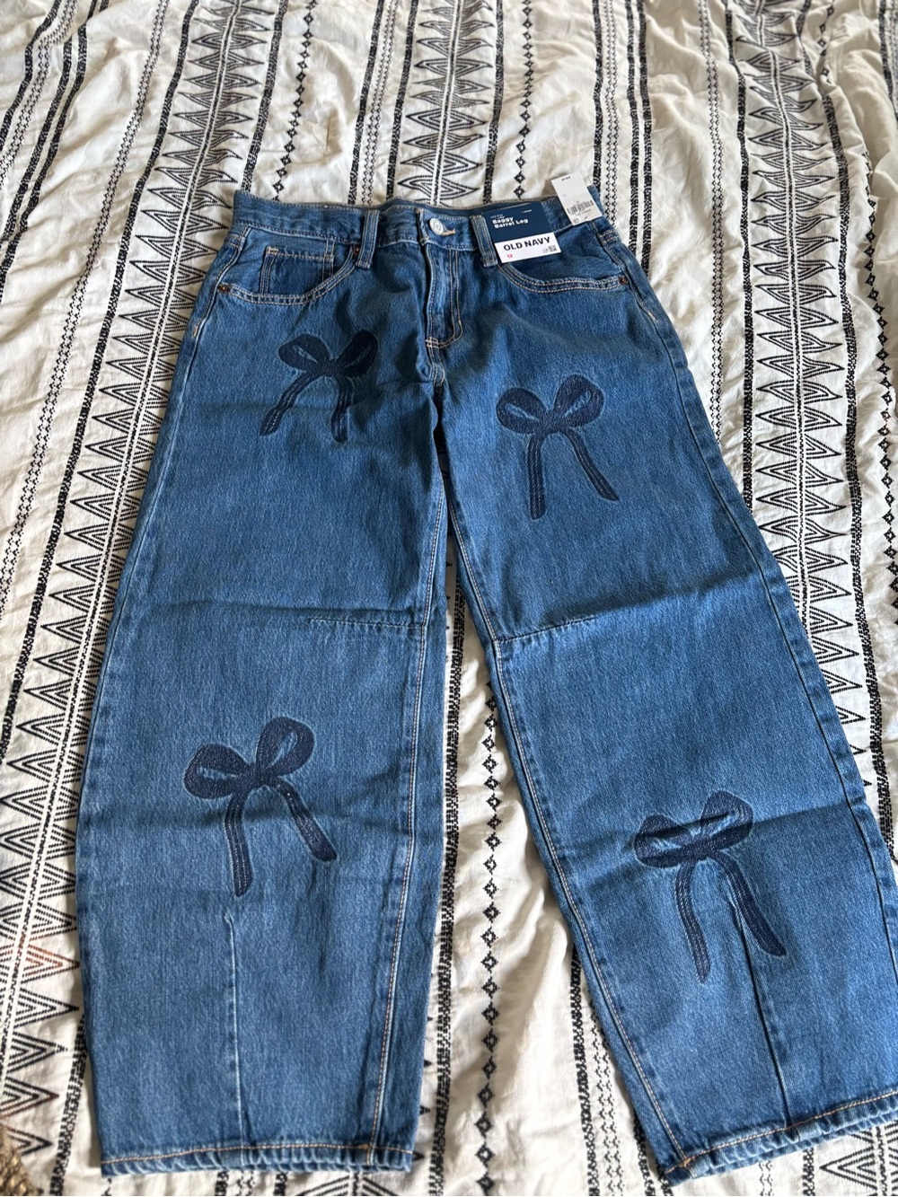 Old Navy Girls Blue Wide-Leg Jeans with Bow Prints size 12 NWT